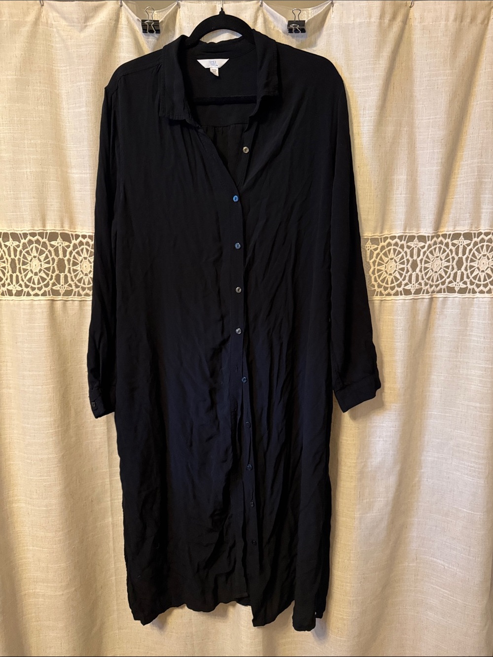 Black Long Button-Front Women's Dress Shirt